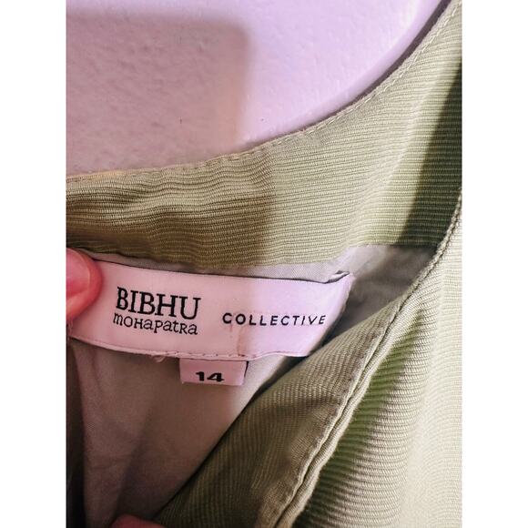 BIBHU MOHAPATRA COLLECTIVE Green Chiffon Shift Square Neck Empire Dress Size 14 - Picture 7 of 16